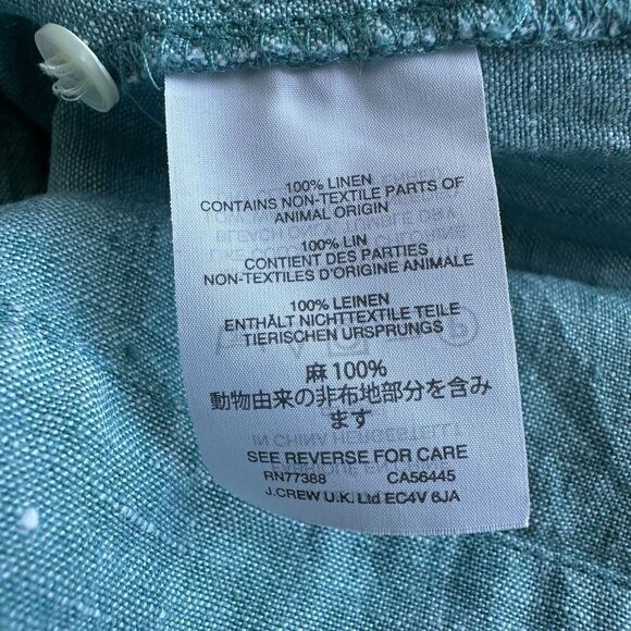 J.Crew Baird McNutt Irish Linen Tunic Top | Aqua Blue Button Front Shirt 4 Tall - Picture 8 of 8